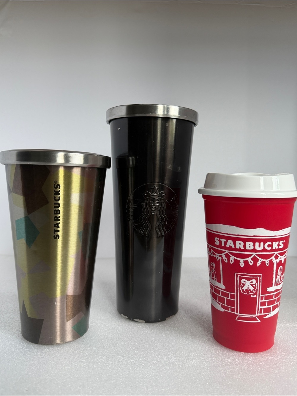 STARBUCKS Tumbler Bundle of 3 Stainless Steel Travel Cups Lids Coffee Mugs